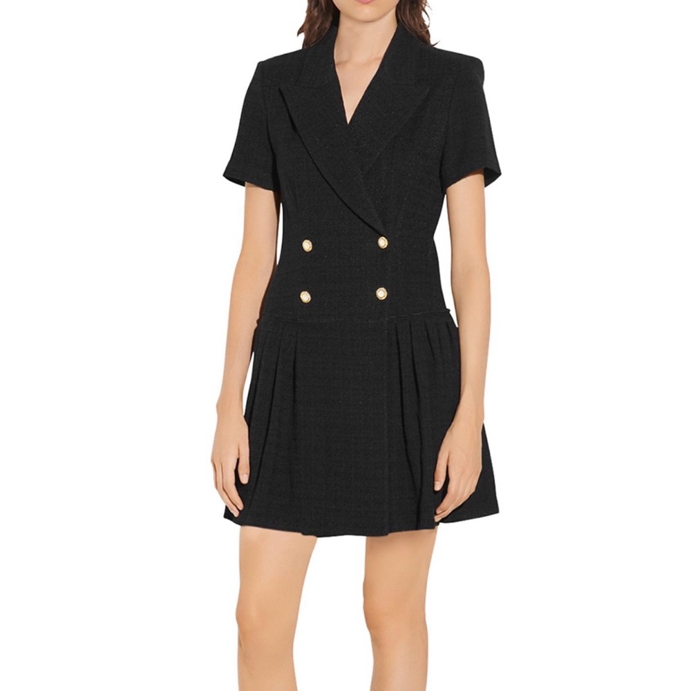 Sandro Black Double-Breasted Rossa Mini Dress tweed 34 xs